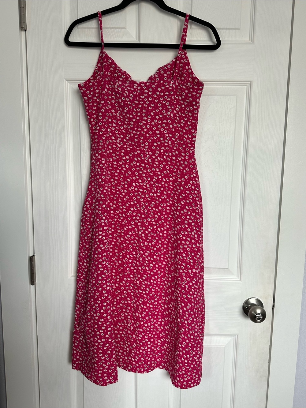 Pink Floral Midi Slip Dress with Delicate Spaghetti Straps - Picture 9 of 11